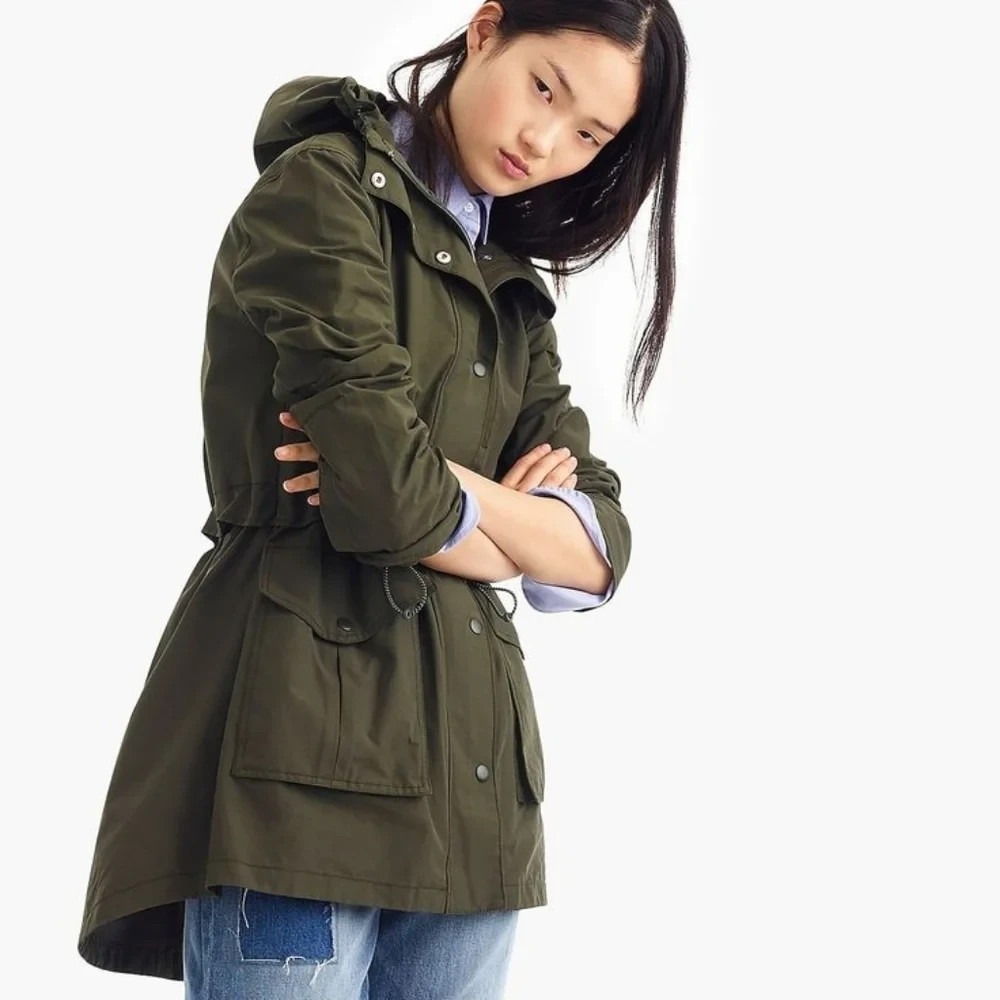 J.CREW Olive Green Perfect Lightweight Utility Jacket Sz XS Hooded